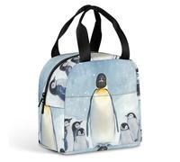Penguins Mama and Little Printed Lunch Bag with Handle Insulated Portable Tote Handbag Meal Lunchbox
