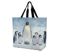 Penguins Mama And Little Reusable Shopping Bags One Shoulder Grocery Tote Bag Waterproof Big Purse for Work Travel