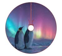 Penguins Nothern Lights Funny Christmas Tree Skirt Red 36 Inches Xmas Tree Mat Funny Decor for Family Christmas Holiday