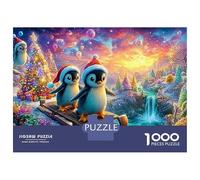 Penguins on A Sled with Santa Hats 1000 Piece Jigsaw Puzzle Cute Penguin Perfect Birthday Present for Kids & Adults 52x38cm/1000pcs