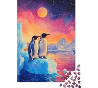 Penguins on Iceberg Under Colorful Sky 1000-Piece Puzzle for Adults, 52x38cm/1000pcs; White Pieces with A Smooth Surface; Shared Family Time Around The Table
