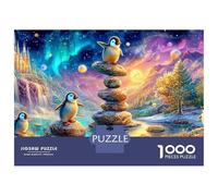 Penguins on Stacked Stones by A Castle 1000 Piece Jigsaw Puzzle Cute Penguin Great Gift for Boys, Girls, Men & Women 38x26cm/1000pcs
