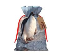 Penguins On The Ice Holiday Bag - Holiday Print Drawstring Bag, Perfect For Holidays, Birthdays, And Party Favors