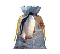 Penguins On The Ice Holiday Bag - Holiday Print Drawstring Bag, Perfect For Holidays, Birthdays, And Party Favors