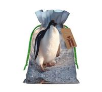 Penguins On The Ice Holiday Bag - Holiday Print Drawstring Bag, Perfect For Holidays, Birthdays, And Party Favors