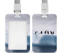 Penguins on The Iceberg Badge Holder Hard Plastic Card Case Protector Pouch Name Key Card Holder Case for Office ID Credit Cards and Proximity Key Cards