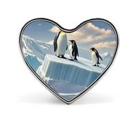 Penguins On The Iceberg Button Pin Heart Shape Alloy Lapel Pins Badges Novelty Funny Enamel Pins Personalized Pinback Button Badges Cute Heart Brooche for Jackets Bags