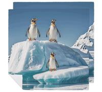 Penguins On The Iceberg Cloth Napkins for Hotel, Reusable Square Napkins Cloth 2 PCS Washable, Soft Absorbent Napkin for Family Dinners, Weddings, Thanksgiving, New Year Party