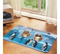 Penguins On The Iceberg Dog Food Mats for Floors, 12x18 Inch Non-Slip Super Absorbent Pet Food Mat, Dishwasher Dog Mat for Food and Water, Cute Quick Dry Pet Feeding Mat for Dogs Puppy Cats