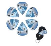 Penguins On The Iceberg Guitar Picks 6 Pack, 0.96mm Thickness Celluloid Bass Pick with Leather Guitar Pick Holder Keychain Abstract Art Pics Plectrum for Acoustic Electric Guitar, Ukulele, Bass