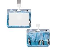 Penguins On The Iceberg Id Badge Holder with Lanyard Waterproof Key Card Holder Case Id Card Protector with Clear Id Window Name Tags for Women Men Work Office Doctor Nurse