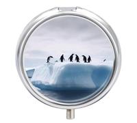 Penguins on The Iceberg Pill Box Case 3 Compartment Travel Medicine Pill Organizer 3X A Day Portable Vitamin Organizer with Mirror Small Pillbox for Purse & Pocket Cute Daily Medicine Container Metal