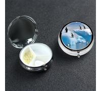 Penguins On The Iceberg Pill Box with Mirror 3 Compartment Decorative Pill Case for Purse or Pocket Small Round Pill Organizer Weekly Metal Medicine Tablet Vitamin Holder Travel Gift