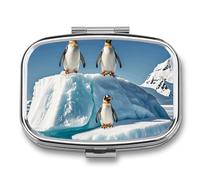 Penguins On The Iceberg Pill Case with 2 Compartment, Pill Organizer Portable Square Pill Box,Vitamin Pill Organizer for Pocket Purse and Travel