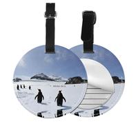 Penguins On The Iceberg Print 1/2pcs Luggage Tags,Round Leather Travel Suitcase Labels with Privacy Name Address Card