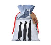 Penguins on the Iceberg -Print Burlap Drawstring Bags - Eco-Friendly Reusable Pouches For Wedding Favors, Christmas & Birthday Presents.