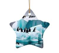 Penguins On The Iceberg Print Ceramic Star Heart Shaped Ornaments Christmas Tree Hanging Xmas Pendants Decor