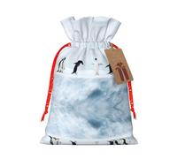 Penguins On The Iceberg Print Christmas Burlap Gift Bag With Drawstring, Present Small Favor Pouch For Birthday Parties-S Size