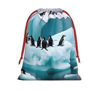 Penguins On The Iceberg Print Drawstring Gift Reusable Bag Party Favors Weddings Office Travel Daily Storage Pouch