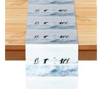 Penguins On The Iceberg Print Linen Texture Table Runner Fade-Resistant Dining Table Decor For Buffet Console Kitchen 33x183cm