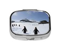 Penguins On The Iceberg Print Pill Box 2 Compartment Medicine Pill Case,Portable for Pocket Or Purse Pill Box Decorative Metal Medicine Organizer