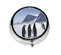 Penguins on The Iceberg -Print Portable Round Pill Box - Stylish Round Pill Organizer for Travel Compartments Gift for Medication Management