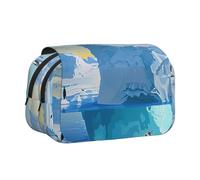 Penguins On The Iceberg Print Printed Flip Pencil Case with 2 Compartments, Large Capacity, Portable Stationery Organizer for School, Travel and Art