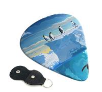 Penguins On The Iceberg print Printed Guitar Picks, 6 Pack with Leather Keychain Pick Holder - 0.46mm, 0.71mm, 0.96mm Assorted Thickness for Acoustic Ukulele, Electric Guitar, Acoustic Guitar, Bass