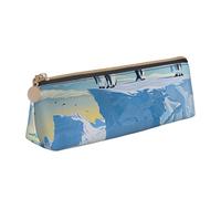 Penguins On The Iceberg Print Printed Zipper Pencil Case Cute Stationery Organizer PVC Leather Triangle Makeup Bag Pen Pouch