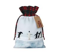 Penguins On The Iceberg Print Reusable Gift Drawstring Decor Bag Holiday Party Favor Pouches Wedding Seasonal