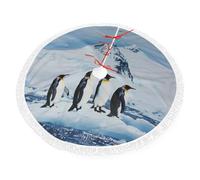 Penguins On The Iceberg Printed Christmas Tree Skirt 48 inch with Tassel Tree Base Cover for Xmas Tree Christmas Decorations