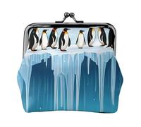 Penguins On The Iceberg Printed Full Double-Sided Printed Pattern Women's and Girls' Fashionable Leather Kiss Lock Coin Purse Card Bag