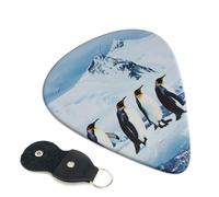 Penguins On The Iceberg Printed Guitar Picks, 6 Pack with Leather Keychain Pick Holder - 0.46mm, 0.71mm, 0.96mm Assorted Thickness for Acoustic Ukulele, Electric Guitar, Acoustic Guitar, Bass