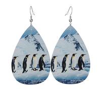 Penguins On The Iceberg Printed Leather Earring For Women,Teardrop Dangle Earrings For Women Friends Valentine Birthday Party Christmas Gifts