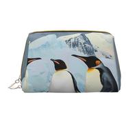 Penguins on The Iceberg Printed Makeup Bag for Women Portable Leather Make up Bag Travel Zipper Cosmetic Bags Organizer