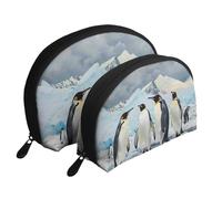Penguins on The Iceberg Printed Makeup Bags 2-Piece Portable Shell Travel Toiletry Bag Cosmetic Organizer Bag for Women
