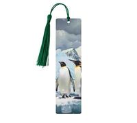 Penguins on the Iceberg Printed Metal Bookmarks M - Dark Green Lightweight Aluminium Book Marker for Books, Journals & Gifts, Ideal Book Lovers, Holiday Decor & Crafts