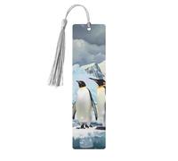 Penguins on the Iceberg Printed Metal Bookmarks S - Gray Lightweight Aluminium Book Marker for Books, Journals & Gifts, Ideal Book Lovers, Holiday Decor & Crafts