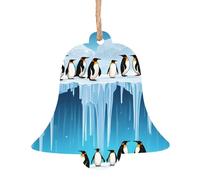 Penguins on the Iceberg Printed Printed Wooden Christmas Ornaments - 4 Shapes Options: Angel, Bell, Tree, Snowman | Eco-Friendly Carved Wood for Xmas Tree Decor with Hemp Cord | 1,2,4,6-Pack