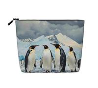 Penguins on The Iceberg Printed Travel Makeup Bag Imitation Linen Cosmetic Bags Waterproof Cosmetic Case Organizer for Women