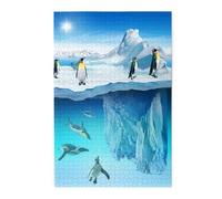Penguins On The Iceberg Printed Wooden Puzzle 1000 Piece, Cute Puzzle Game in Plastic Box for Family Entertainment and Brain Training Gifts