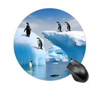 Penguins On The Iceberg Round Mouse Pad 7.8 Inch, Portable Gaming Mouse Mat with Non-Slip Rubber Base & Smooth Surface, Waterproof Mousepad for PC, Laptop, Computer, Office, Home