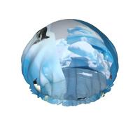 Penguins On The Iceberg Shower Cap for Women Men, Adjustable Reusable Shower Bonnet Double Layer Waterproof Bath Caps, EVA Lining, Elastic Band Hair Cap for All Hair Lengths