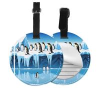Penguins On The Iceberg1 Print 1/2/4pcs Luggage Tags,Round Leather Travel Suitcase Labels with Privacy Name Address Card