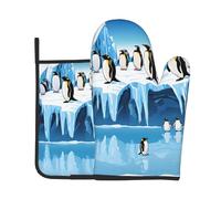 Penguins On The Iceberg1 Print Oven Mitts and Pot Holders Sets Waterproof Kitchen Mitts with Storage Rope for Microwave, Stove, and Outdoor BBQ