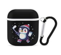 Penguins Playing Hockeys Case Cover Compatible with AirPods 1 2 Generation with Black Keychain
