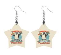 Penguins Point Trendy Wooden Earrings for Women Boho Charms Studs Lightweight Dangle Drop Pendant Circular