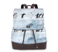 Penguins Print Women Backpack Waterproof Anti-Theft Lightweight Pu Fashion Leather Nylon School Shoulder Bag Travel Backpack