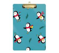 Penguins Skating Blue Acrylic Clipboard Fashion Clipboard Cute Decorative Letter Size Clipboards with Low Profile Metal Clip for Teachers, Students, Nurses