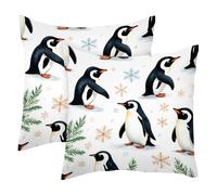 Penguins Snowflakes 2PCS Throw Cushion Covers Soft Velvet Pillow Case Modern Decorative Double-Sided Designs Pillowcase, 50x50cm (Inserts Not Include)